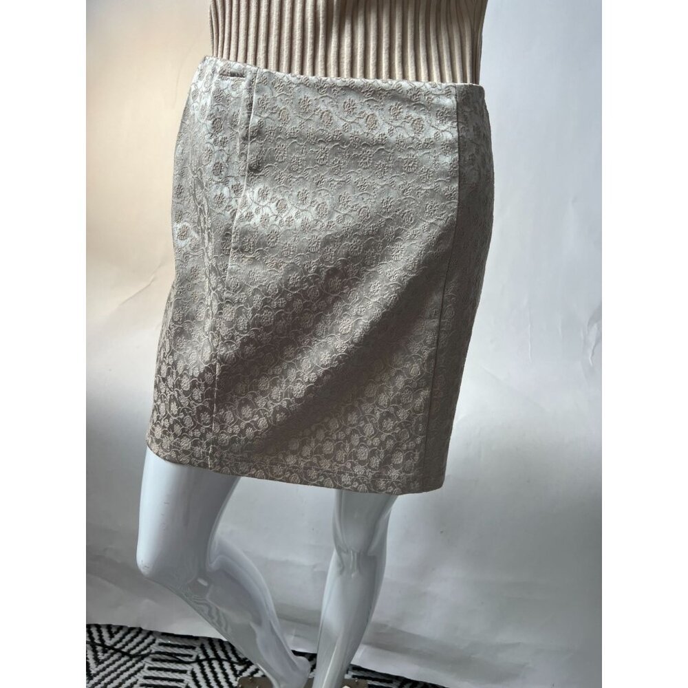 Express Womens Floral Jacquard Mini Skirt 5/6 Beige Textured Design Polyester Co